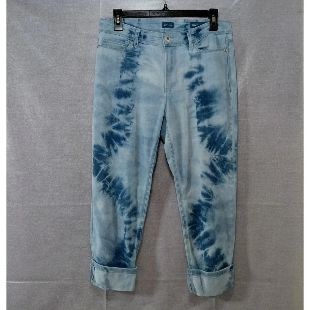 J. Jill Denim High Rise Cropped Tie Dye‎ Capri Jeans 8P Mid Rise Rolled Cuff